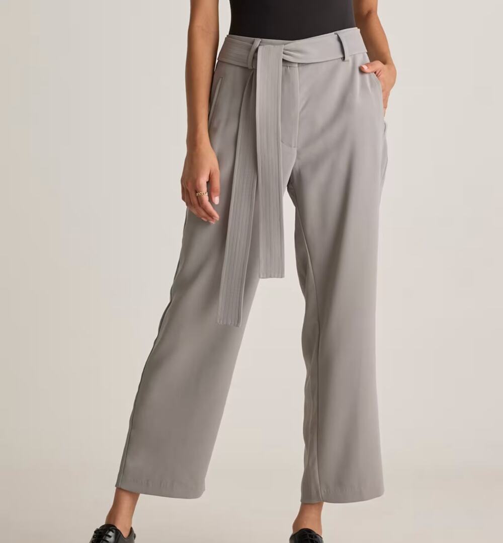 NWT Quince Women's Stretch Crepe High Waist Paperbag Pants Coastal Grey Size 4